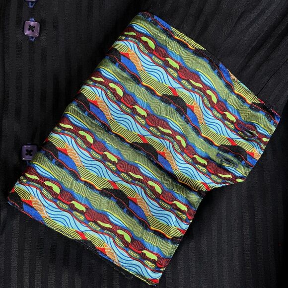 Coogi Classic Shirt Mens Large 16 32/33 Black Stripe Square Buttons Flip Cuff - Picture 5 of 13